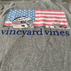 VINEYARD VINES MEN'S GREY LONG SLEEVE LARGE AMERICAN FLAG LACROSSE T-SHIRT